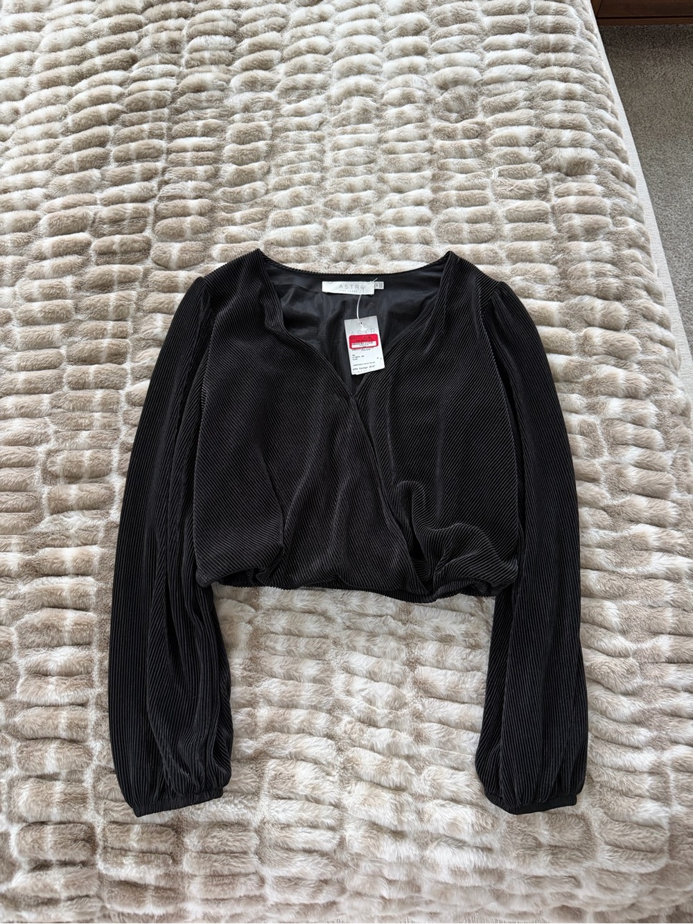 Astr Black Pleated Long-Sleeve top